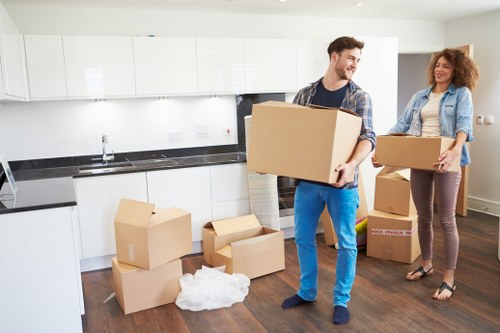 Packed boxes and furniture ready for a household relocation in Switzerland