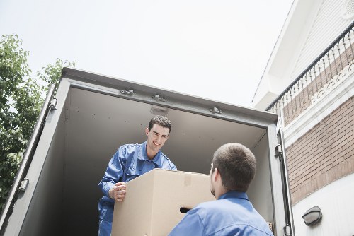 Office items being loaded for transport during a Swiss business move