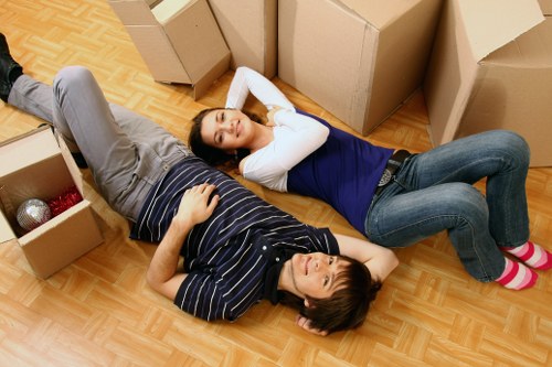 Apartment moving day in a Swiss city with organized boxes